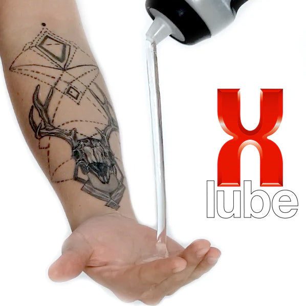 X-Lube Powder being poured on Model's hand, with X-Lube logo